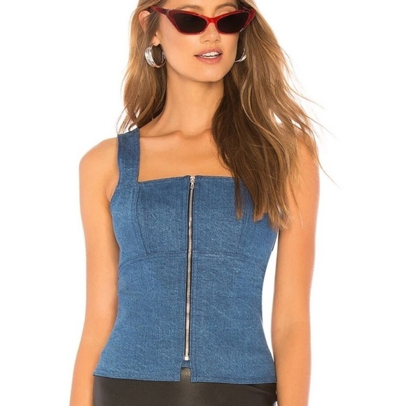 Rag & Bone Paula Zip-Front Denim Tank Top Vintage Bloo SzM - Picture 2 of 8